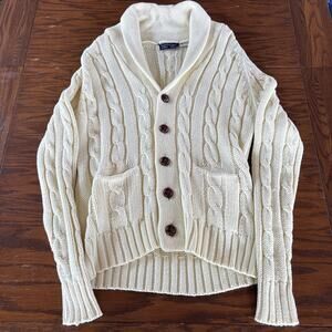 Vintage Fisherman Chunky Cable Knit Cardigan Sweater Pockets Mens Large